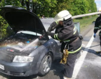 На трассе в Запорожской области загорелся автомобиль «Audi»: пожар тушили 8 спасателей